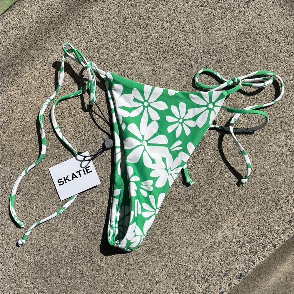 SKATIE Green and White Floral Bikini Bottom